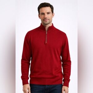 Oscar de la Renta Men’s Burgundy Quarter Zip Sweater XXL Cotton Pullover